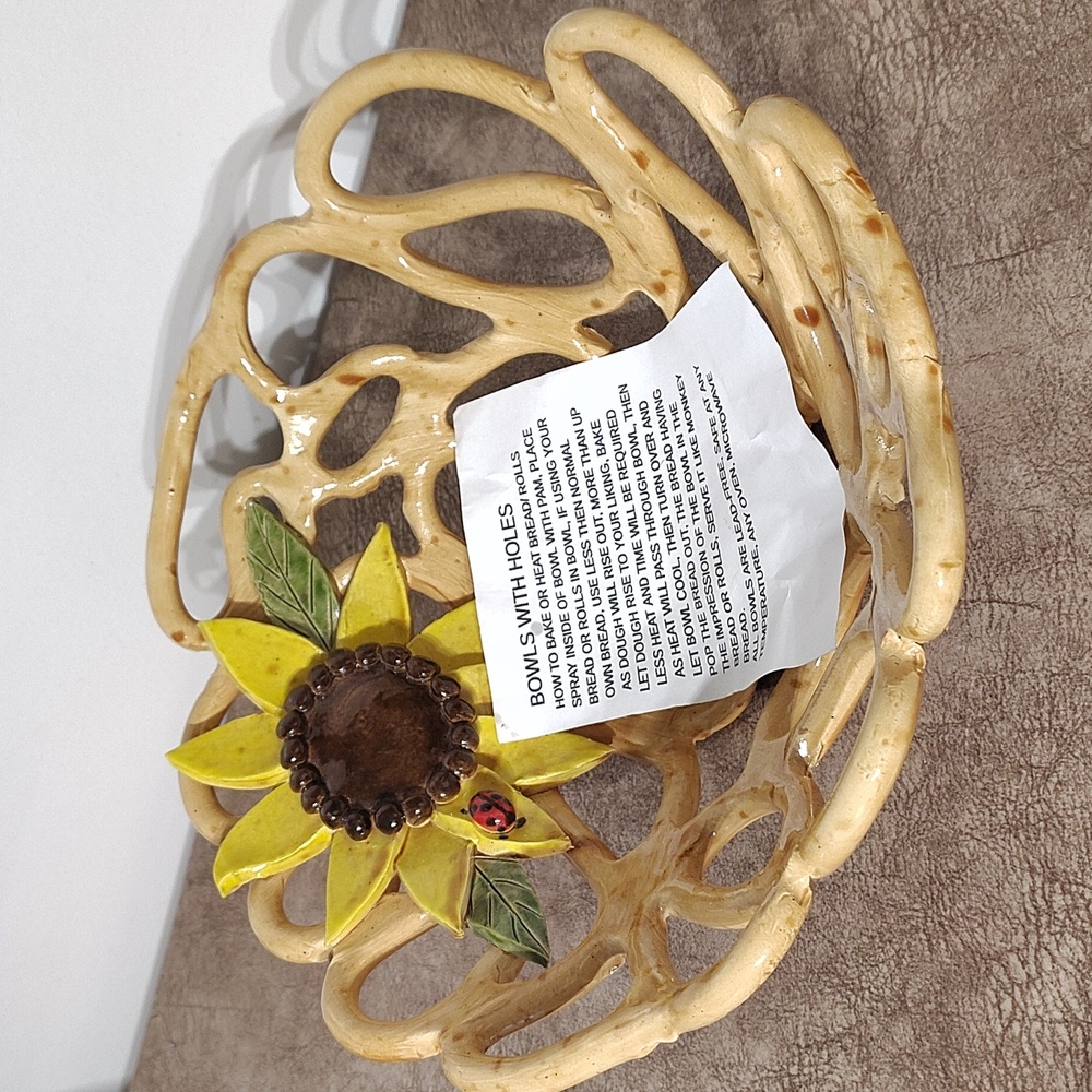 Sunflower Bread Baking Bowl Artesian Bowls with Holes NEW